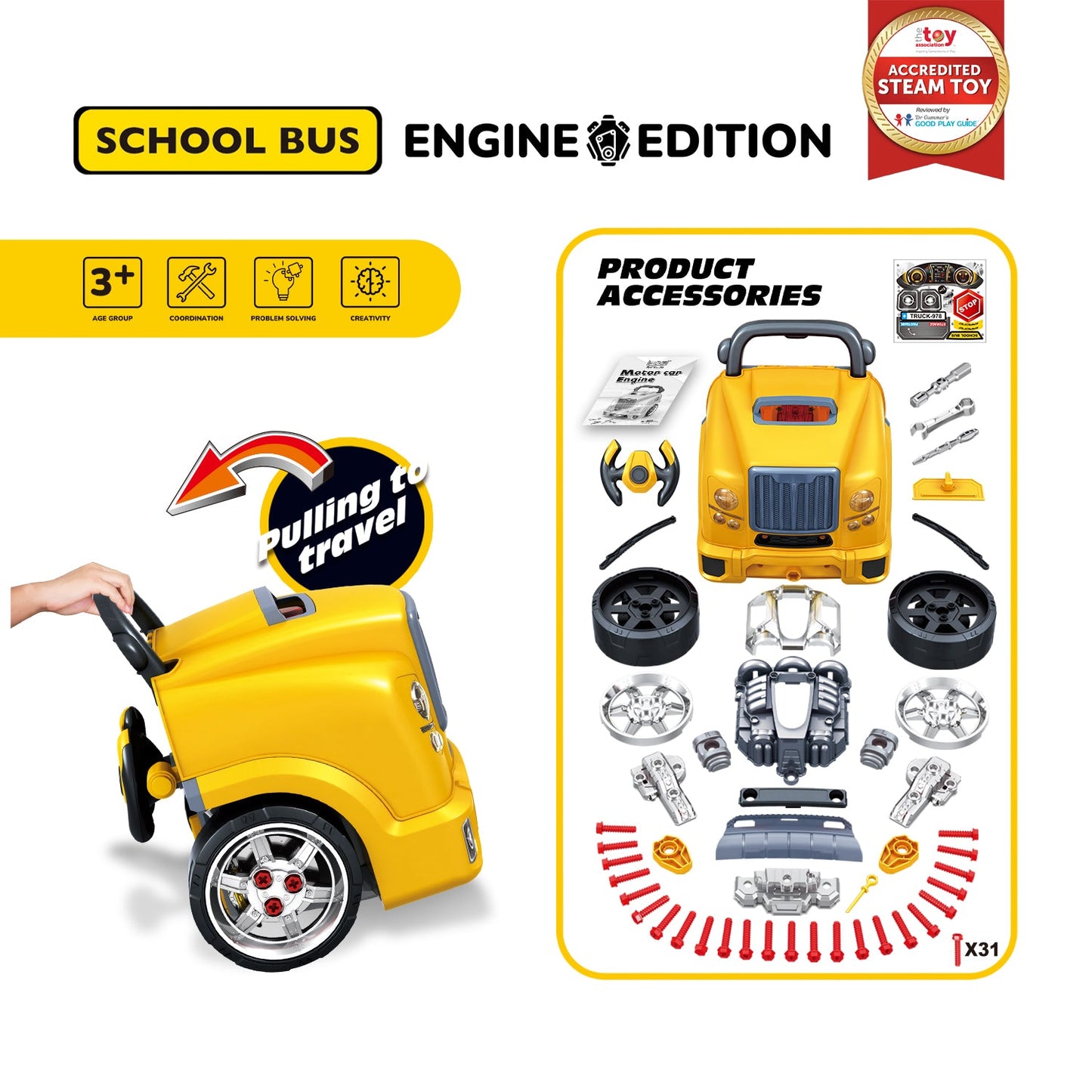 Big School Bus Engine Repair Toy Set